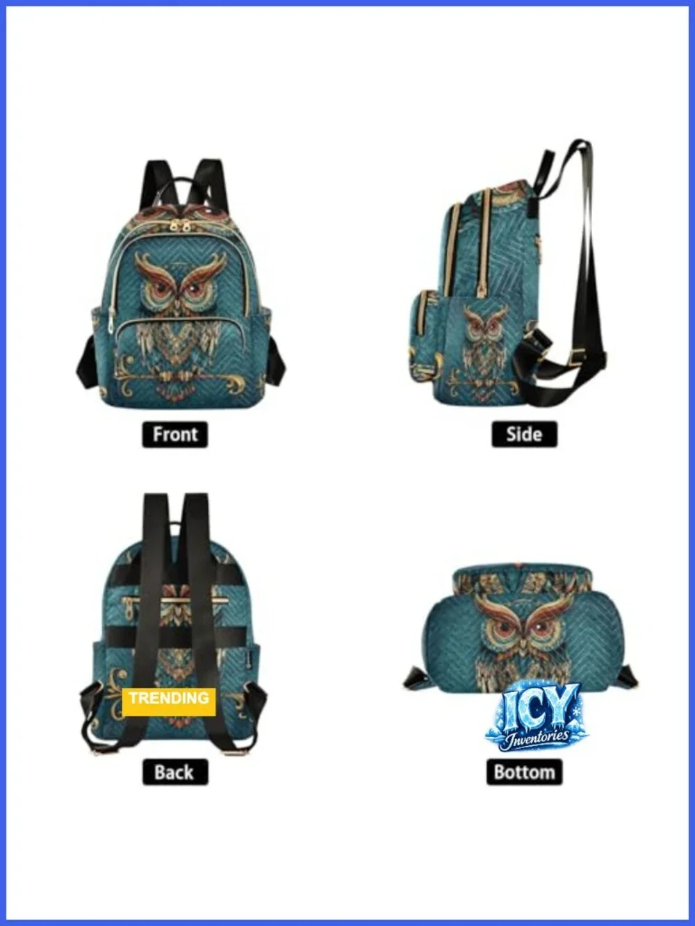 Owl Print Boho Ethnic Mini Backpack Purse Women Travel Daypack Fashion Shoulder